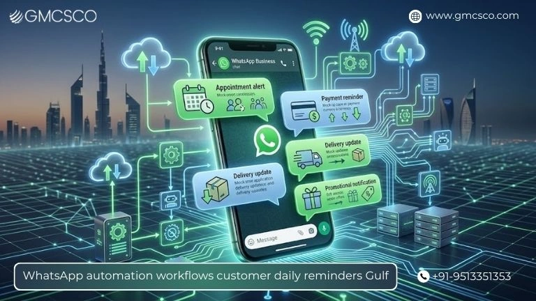 WhatsApp automation workflows for customer daily reminders and notifications in the Gulf