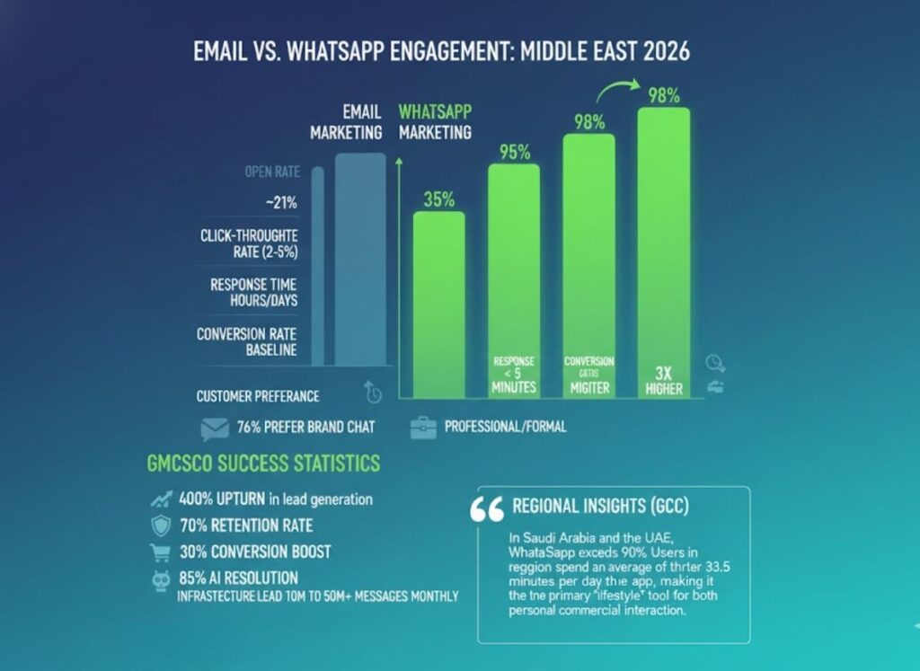 chart comparing email vs. WhatsApp engagement in Middle East