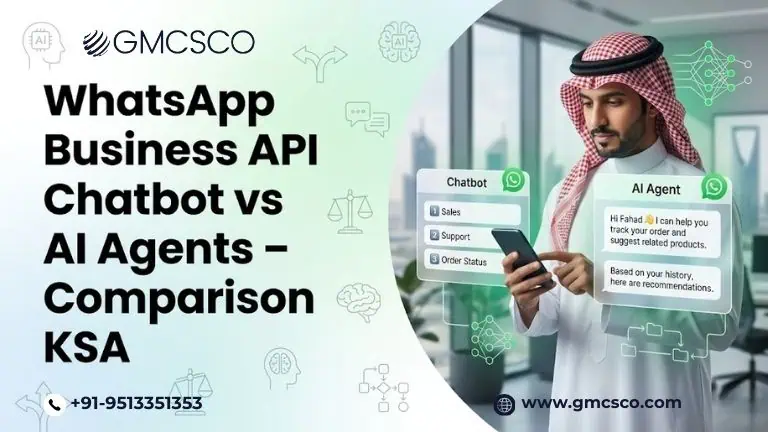Saudi businessman using WhatsApp Business API chatbot vs AI agent comparison