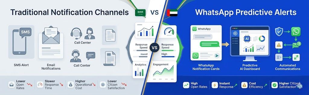 comparing traditional notification channels vs WhatsApp predictive alerts